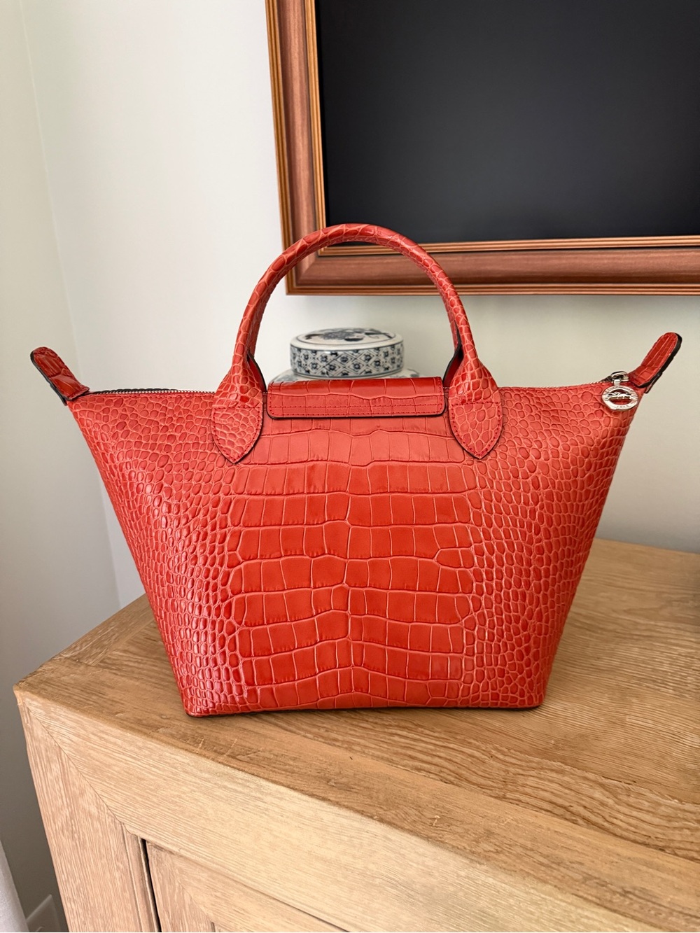 NWOT Longchamp Le Pliage Cuir bag in a croc-embossed orange leather - Picture 4 of 10